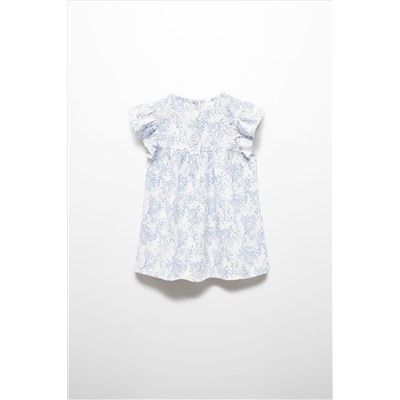 Mango Blue/White Ruffles Printed Blouse