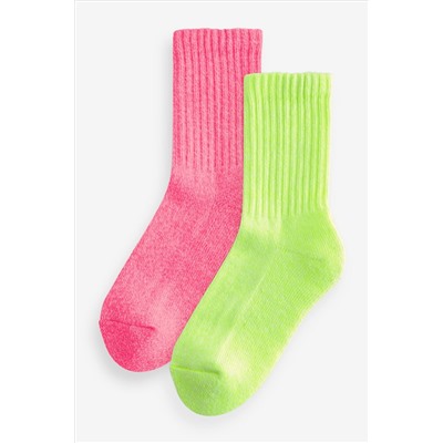 Yellow/Pink Bright Cushioned Sole Ribbed Ankle Socks 2 Pack