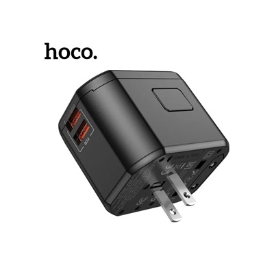 Универсальный адаптер Hoco AC15 Universal Travel Adaptor 2USB+ PD20W (черный)