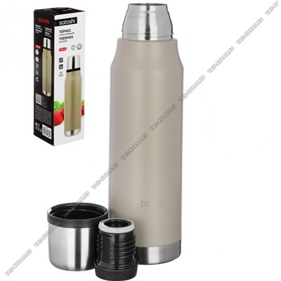 Термос "Monblan" 1л крышка-чашка,пробка,матовый корпус,бежевый,подарочная упаковка (12)