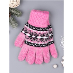 Перчатки вязаные для девочки, снежинки, розовый
