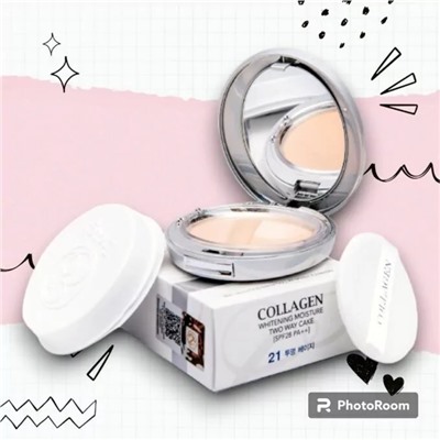 [Enough] Сияющая пудра с коллагеном со сменным блоком Collagen Whitening moisture twoway cake#21,13г