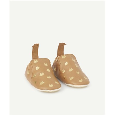 EASY PEASY
CHAUSSONS EN CUIR CAMEL IMPRIMÉ CHATS DORÉS