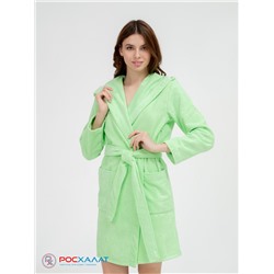 Махровый женский укороченный халат с капюшоном Салатовый МЗ-01 (48)