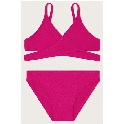 Monsoon Pink Texture Wrap Bikini Set