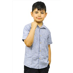 Детская рубашка синего цвета с короткими рукавами в белую полоску ÇG-ASG117