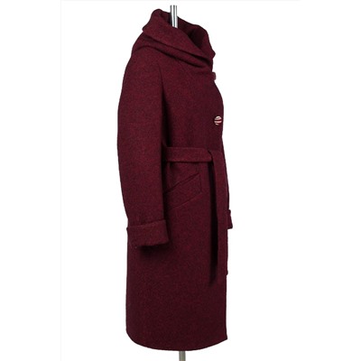 02-3115 Пальто женское утепленное (пояс) вареная шерсть Бордо