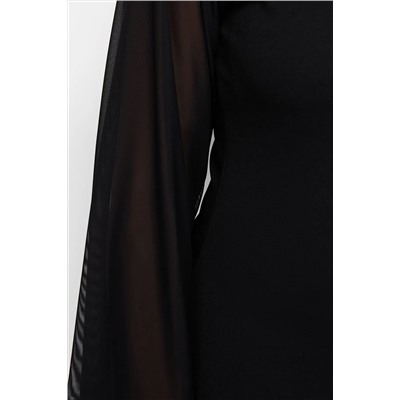 Черное мини-трикотажное платье с одним рукавом TBBSS24AH00036