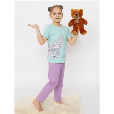 CSKG 50169-49 Пижама для девочки (футболка, брюки),светло-бирюзовый