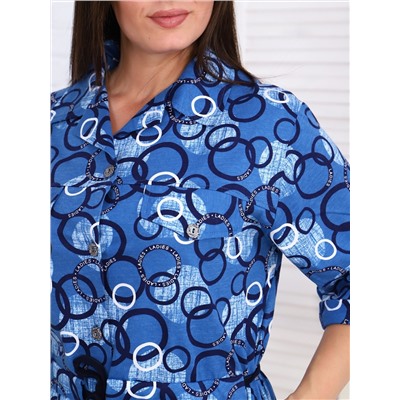 104 Туника-рубашка с кулиской р.50-52-60-62 синий-белый-кружок