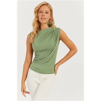 Женская зеленая блузка со сборками YZ625