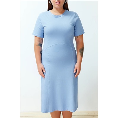 Синее трикотажное платье миди с вышивкой TBBSS24AH00081