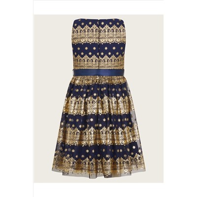 Monsoon Blue Flick Foil Print Scuba Dress