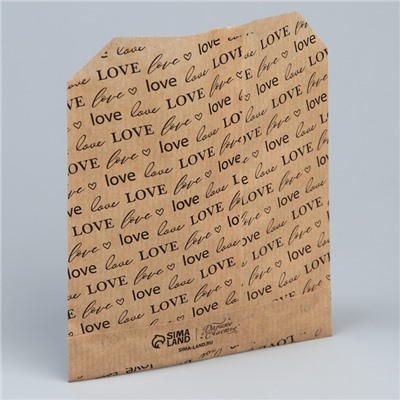 Пакет бумажный фасовочный, упаковка, крафт, «LOVE» 13 х 16 см без окна