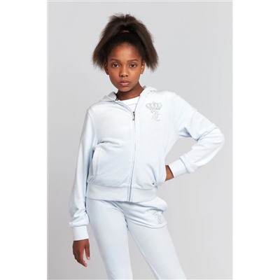 Juicy Couture Girls Blue Diamante Crown Zip Through Hoodie