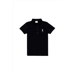 Черная базовая футболка с воротником-поло для девочек Неожиданная скидка в корзине