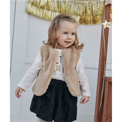 GILET SANS MANCHES BÉBÉ FILLE EN FAUSSE FOURRURE BEIGE