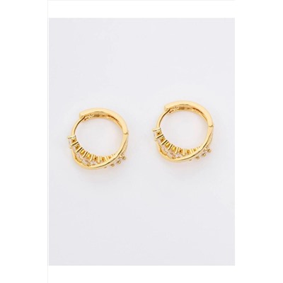 Золотые элегантные серьги-кольца с блестящими камнями