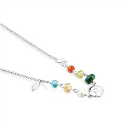 Collar Fragile Nature - plata primera de ley 925/1000 - perla cultivada - peridoto y cornalina
