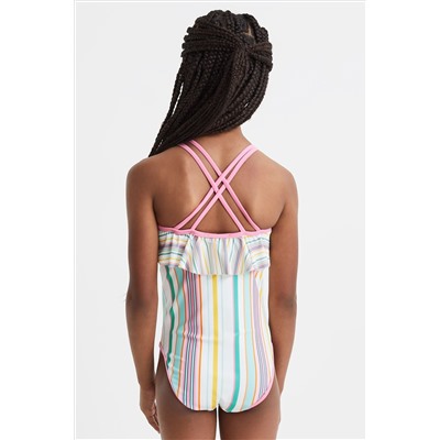 Reiss Cora Striped Frilly Cross-Back Swimsuit