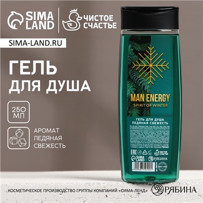 Гель для душа ЧИСТОЕ СЧАСТЬЕ Man energy, 250 мл, аромат свежести, Новый Год