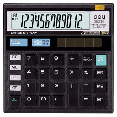Калькулятор настольный КОМП. Deli E39231, 12-р, дв.пит., 129x129мм,черный