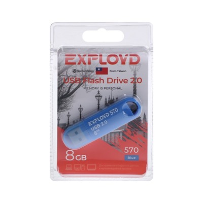 Флешка Exployd 570, 8 Гб, USB2.0, чт до 15 Мб/с, зап до 8 Мб/с, синяя