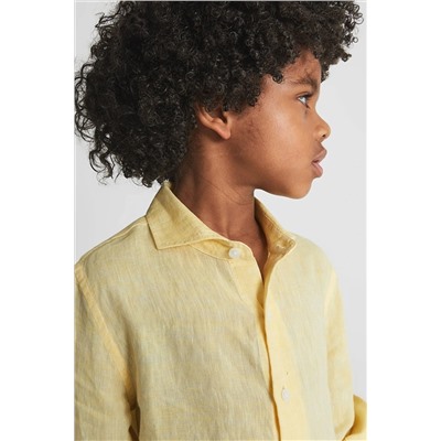Желтая рубашка без карманов в современном стиле из 100% льна для мальчикажелтыйkids779539