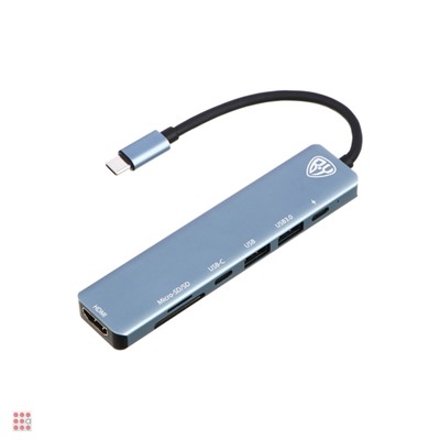 USB-концентратор 7 В 1, USB-C INPUT 65 W, HDMI 4K, USB-A 3.0, USB-A 2.0, USB-C, MICRO-SD, SD