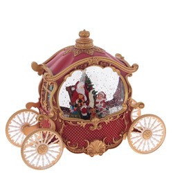 Фигурка декор в стекл шаре "Дед Мороз в карете" (подсвет, вьюга, AA х3 н/п +USB) L26 W11 H23 см