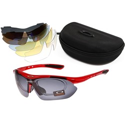 Спортивные очки Okley 8052 красный (5 сменных насадок+вставка)