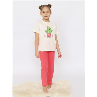 CSJG 50174-21 Пижама для девочки (футболка, брюки),экрю