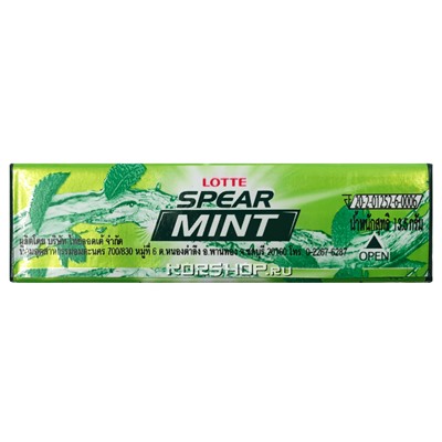 Жевательная резинка Мята Spearmint Thai Lotte, Таиланд, 13,5 г