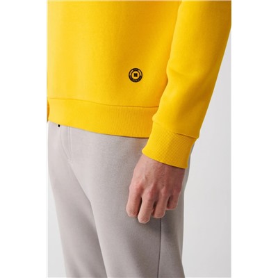 Желтый свитшот унисекс с круглым вырезом и флисовой подкладкой, 3-ниточный хлопок, стандартный крой E001017