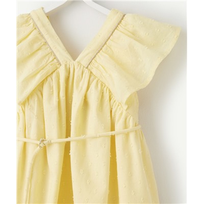 ROBE FLUIDE BÉBÉ FILLE JAUNE EFFET PLUMETIS