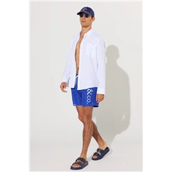 Мужские быстросохнущие шорты для плавания стандартного кроя темно-синего цвета с карманами и узором