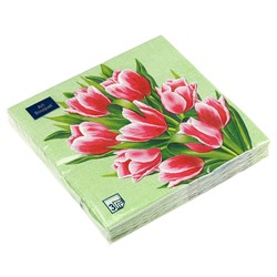 Салфетки бумажные "Art Bouquet" 33х33см, 3-х слойные, 20 штук в упаковке, 100% целлюлоза, "Тюльпаны на зеленом" (Россия)