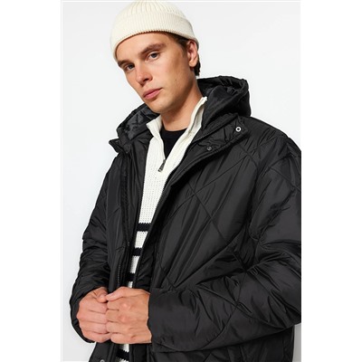 Черное мужское легкое стеганое пальто большого размера с капюшоном, устойчивое к воде и ветру TMNAW24MO00006