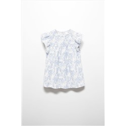 Mango Blue/White Ruffles Printed Blouse