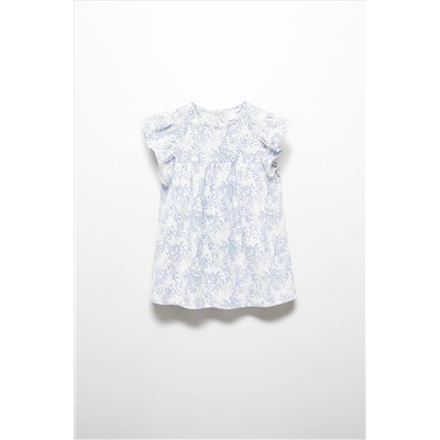 Mango Blue/White Ruffles Printed Blouse