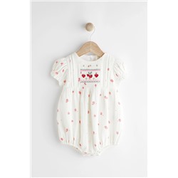 White Embroidered Strawberries Bloomer Romper (0mths-2yrs)