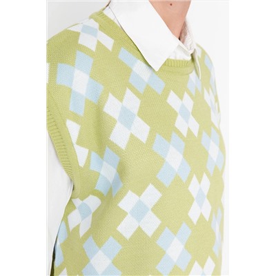 Светло-зеленый вязаный свитер с цветочным принтом TCTAW23SV00020