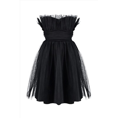 Черное элегантное вечернее платье из тюля с открытой талией/соленой подкладкой TPRSS23EL00343