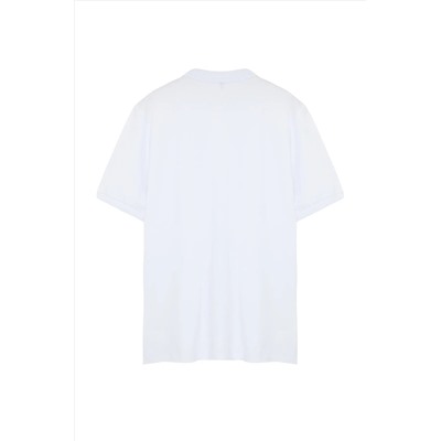 Белая базовая футболка стандартного/нормального кроя из 100% хлопка с фактурным воротником-поло TMNSS24BF00000