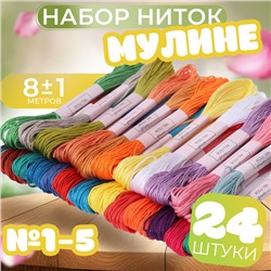 Набор ниток мулине, №1 - №5, 8 ± 1 м, 24 шт