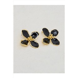 Стильные серьги с черными цветочными фигурками 23WX810354