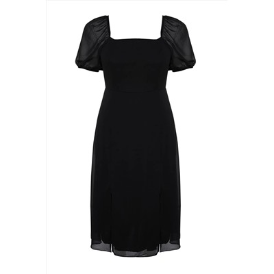 Черное тканое платье с разрезом TBBSS22AH0012