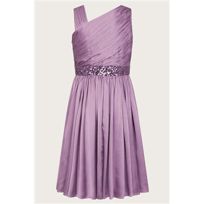 Monsoon Purple Satin Abigail One-Shoulder Dress