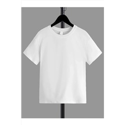 Удобная хлопковая однотонная белая детская футболка унисекс KİDS-Plain