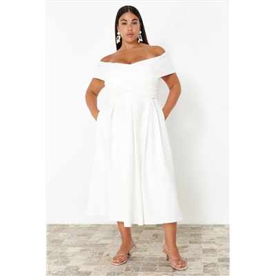 Белое платье больших размеров из креповой ткани TBBSS24AH00117